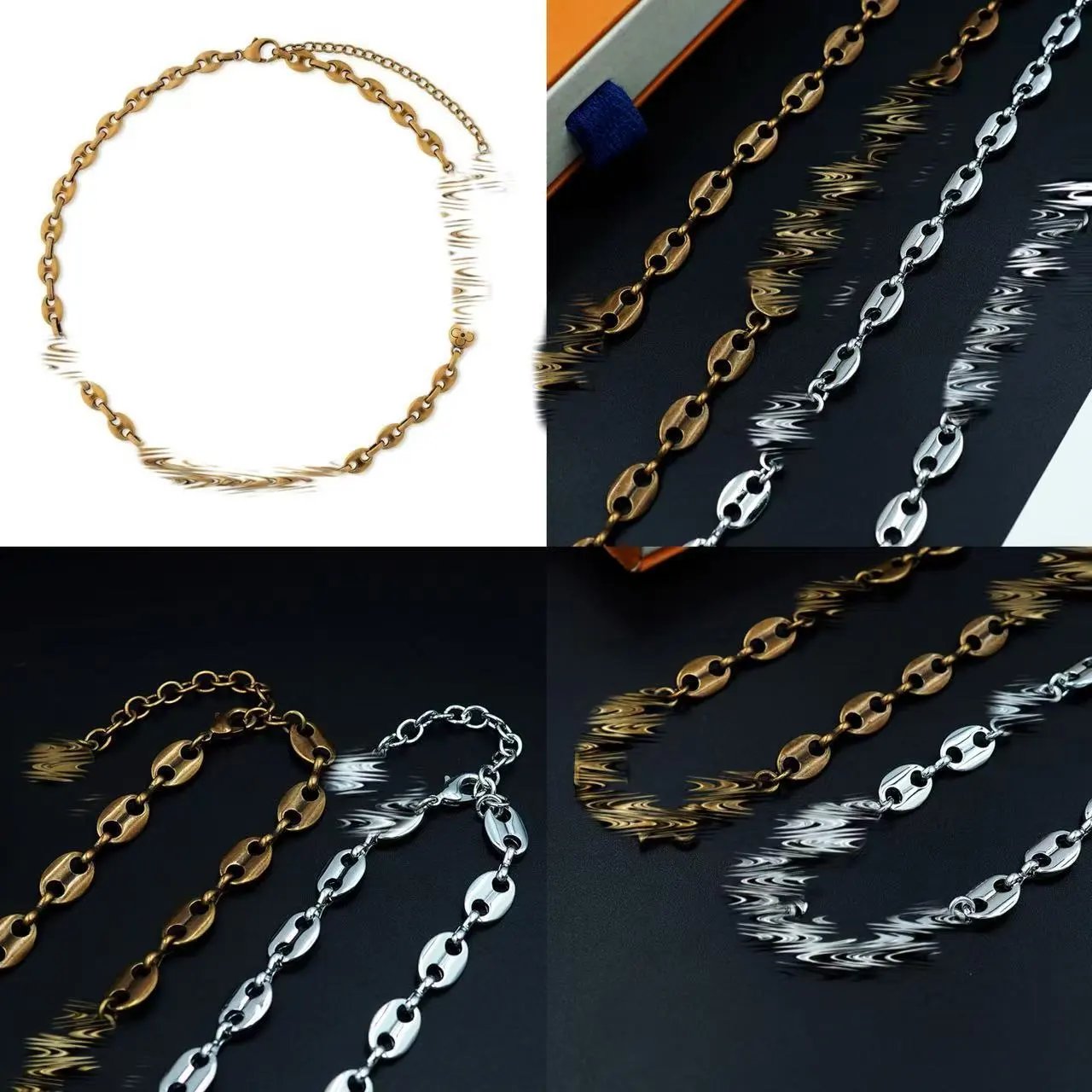 Design Four-Leaf Clover Logo Chain Necklace and Bracelet Set Bronze Jewelry - 4