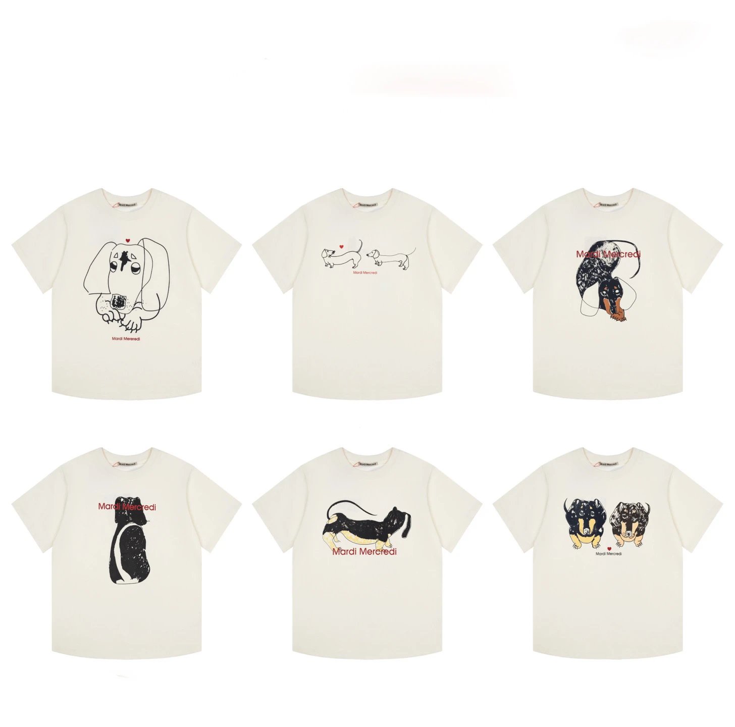 Mardi Mercredi Dachshund Print Beige T-Shirt - 3