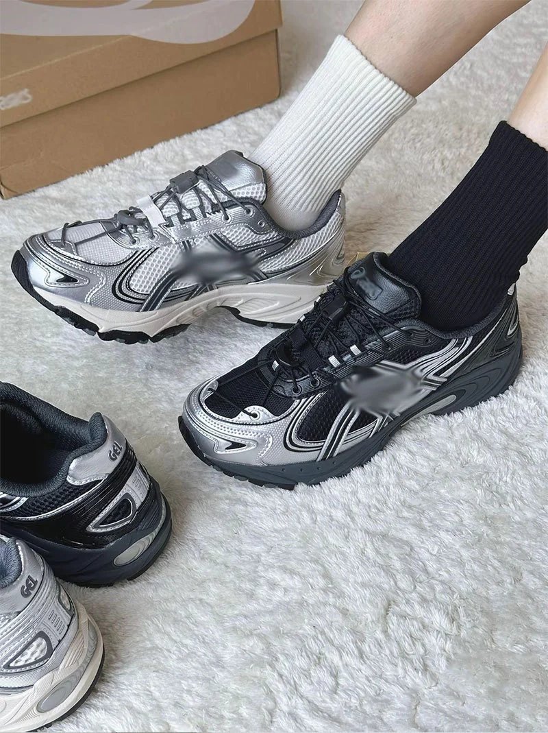 Design Silver Reflective Mesh Running Sneakers Running Shoes - 2