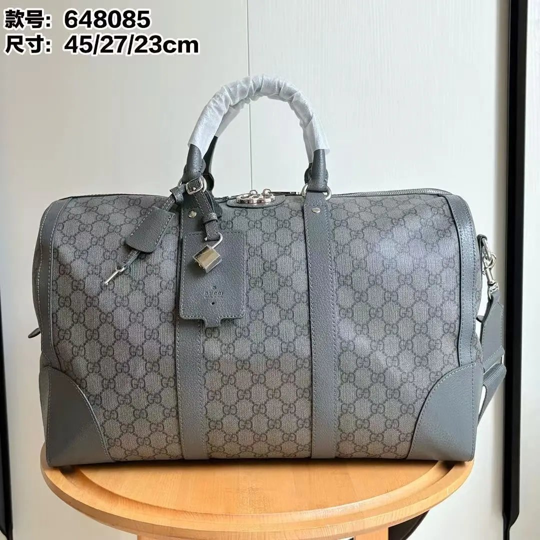Gucci GG Marmont Duffle Bag Beige Canvas with Web Stripe Travel Bag - 3