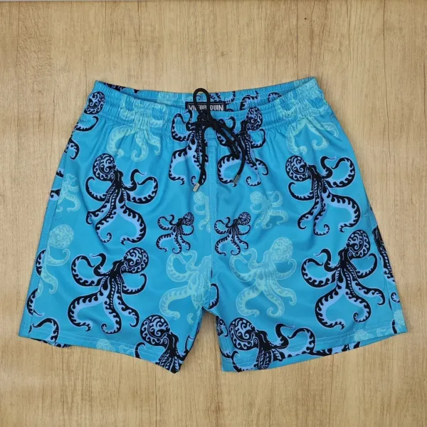 Design Denim Print Drawstring Shorts Blue - 25