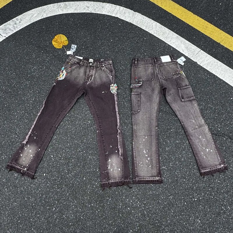 Distressed Paint-Splatter Patchwork Jeans Black Multicolor