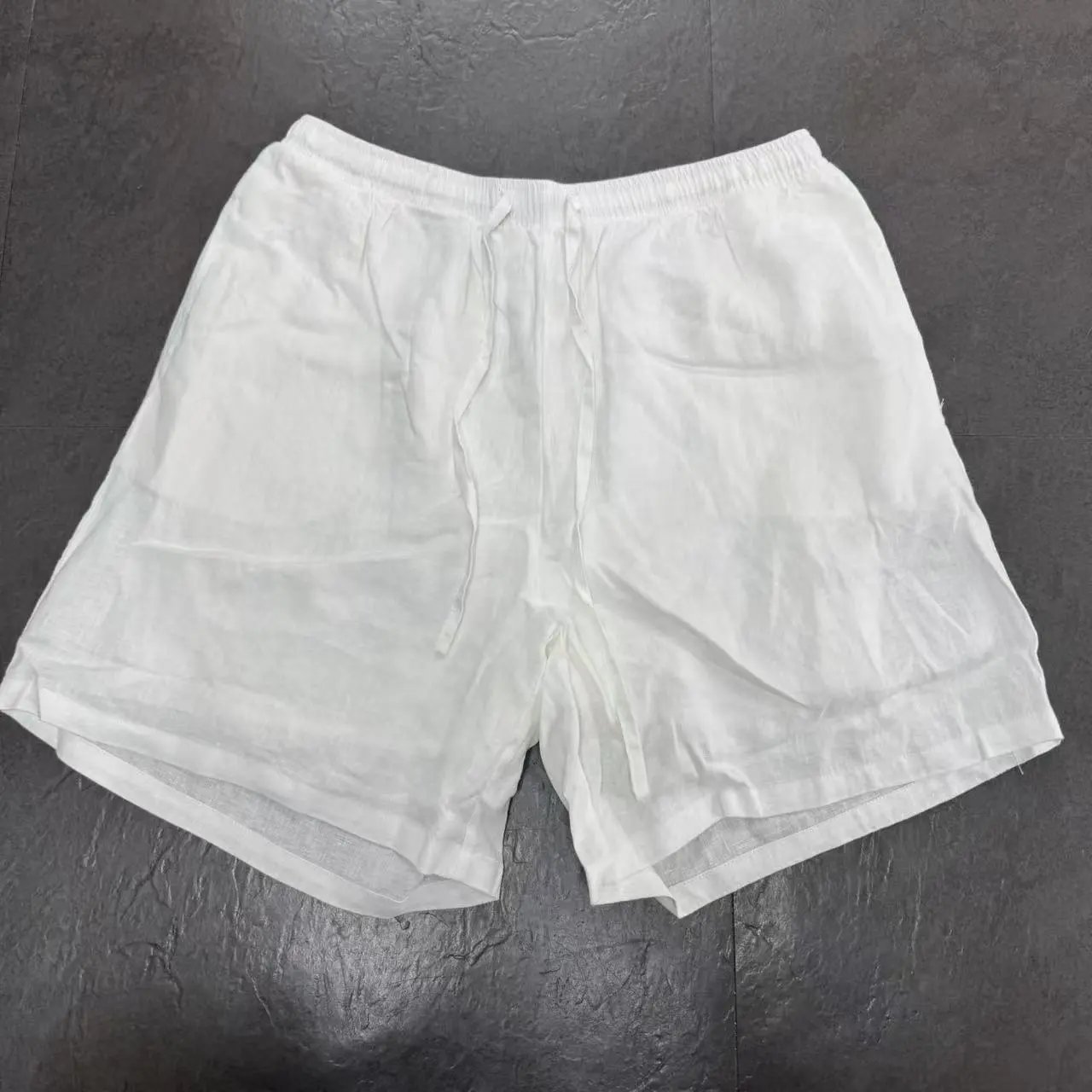 Design Linen Drawstring Waist Pants White - 13
