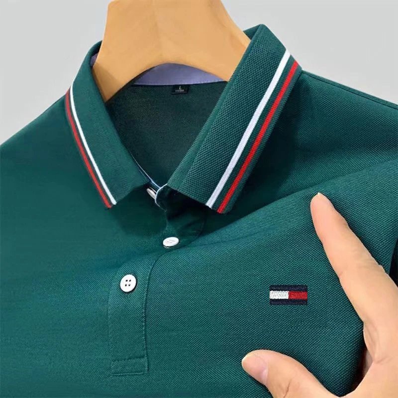 Design Polo Shirt Black with Red-White Trim and Flag Logo Tops Polo - 4