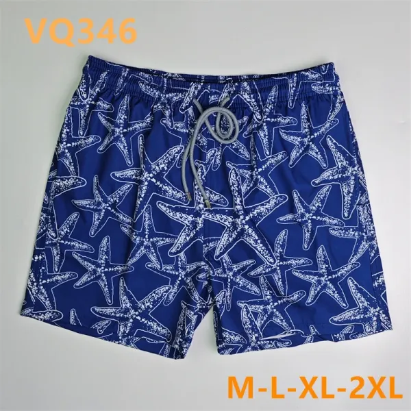 Design Denim Print Drawstring Shorts Blue - 36