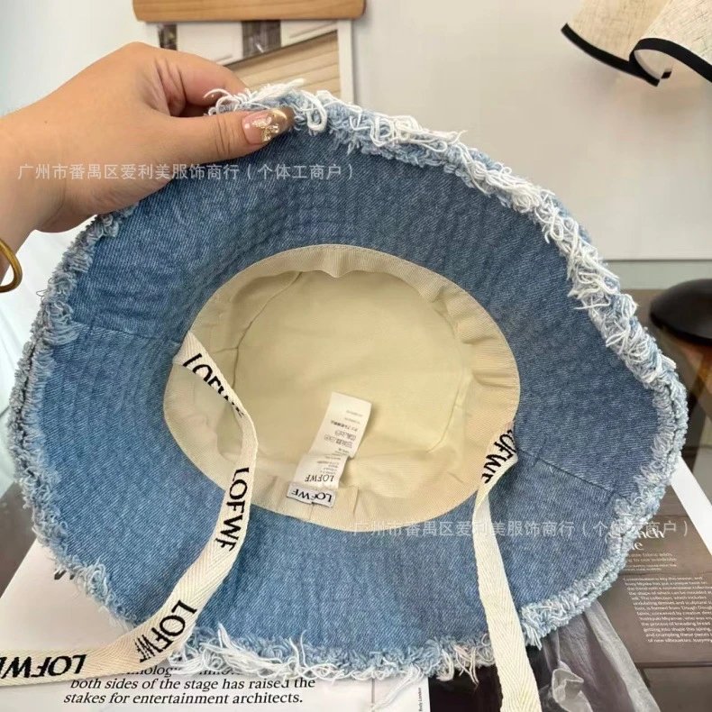 Loewe Bucket Hat Light Blue Denim with Leather Logo Patch and Woven Strap - 5