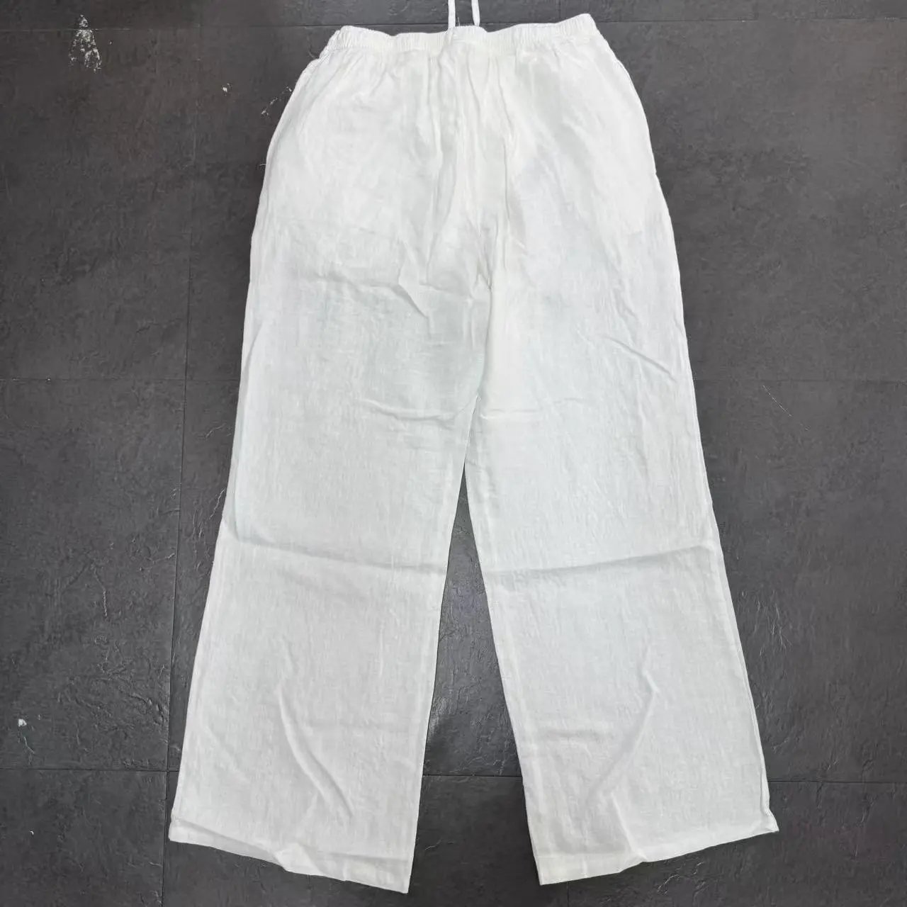 Design Linen Drawstring Waist Pants White - 22