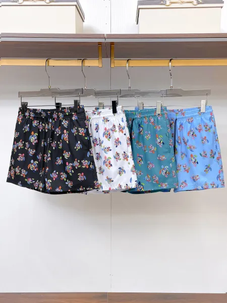 Design Denim Print Drawstring Shorts Blue - 3