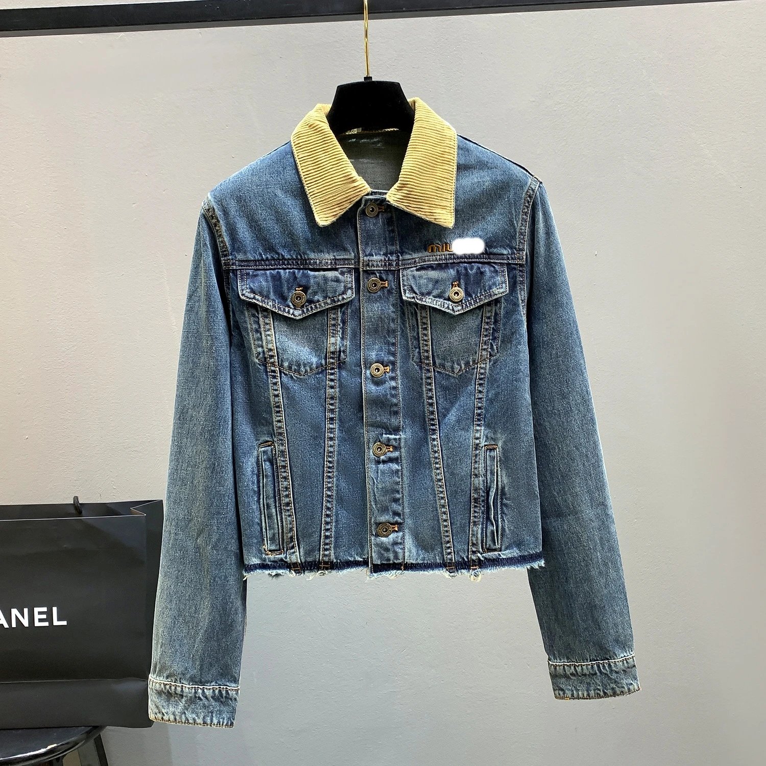 Miu Miu Corduroy Collar Denim Jacket Blue - 3