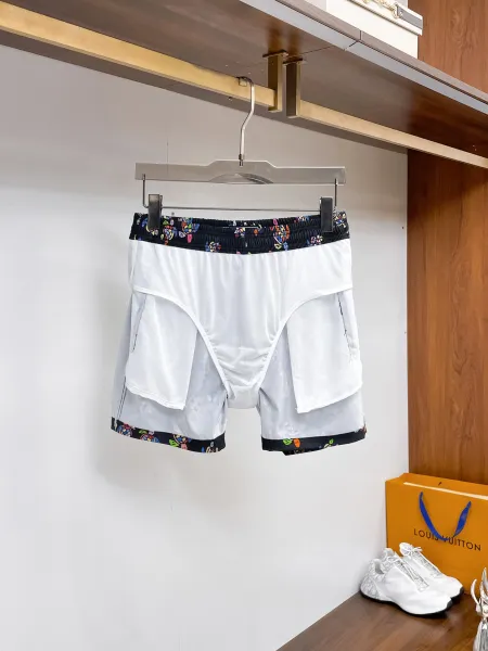 Design Denim Print Drawstring Shorts Blue - 13