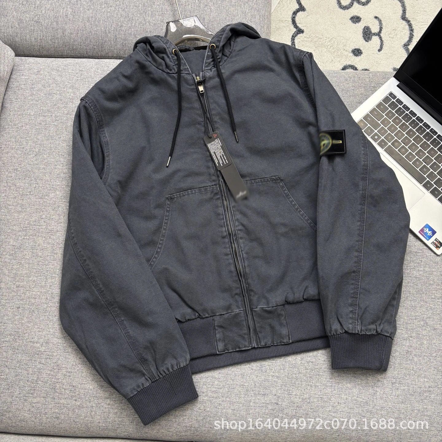 Stone Island Hooded Bomber Jacket Dark Gray Outerwear - 6