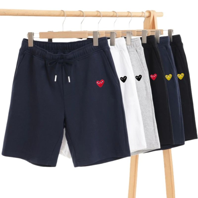 Comme des Garçons Play Heart Embroidered Black Sweat Shorts - 7