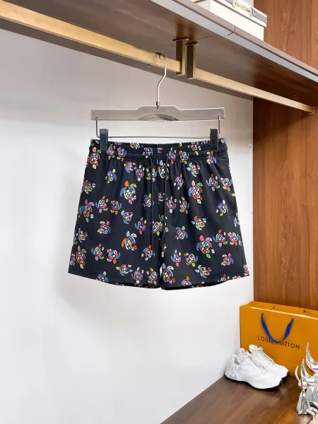 Design Denim Print Drawstring Shorts Blue - 7
