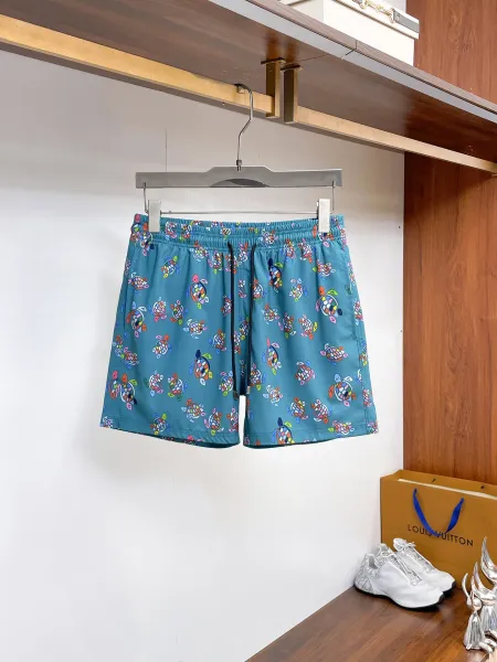 Design Denim Print Drawstring Shorts Blue - 5