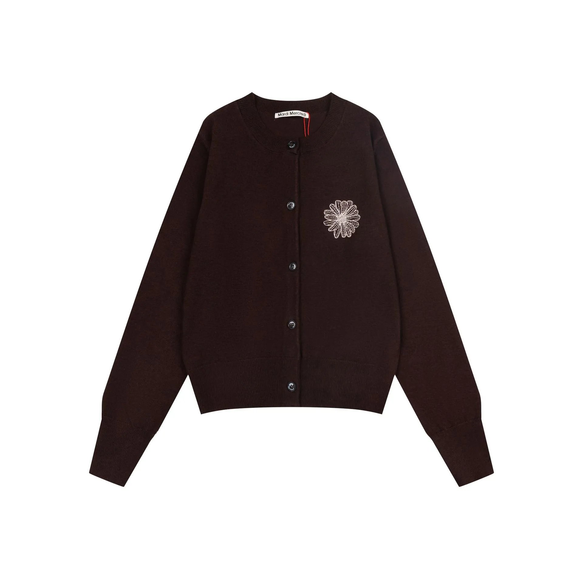 Mardi Mercredi Floral Embroidered Brown Cardigan - 10