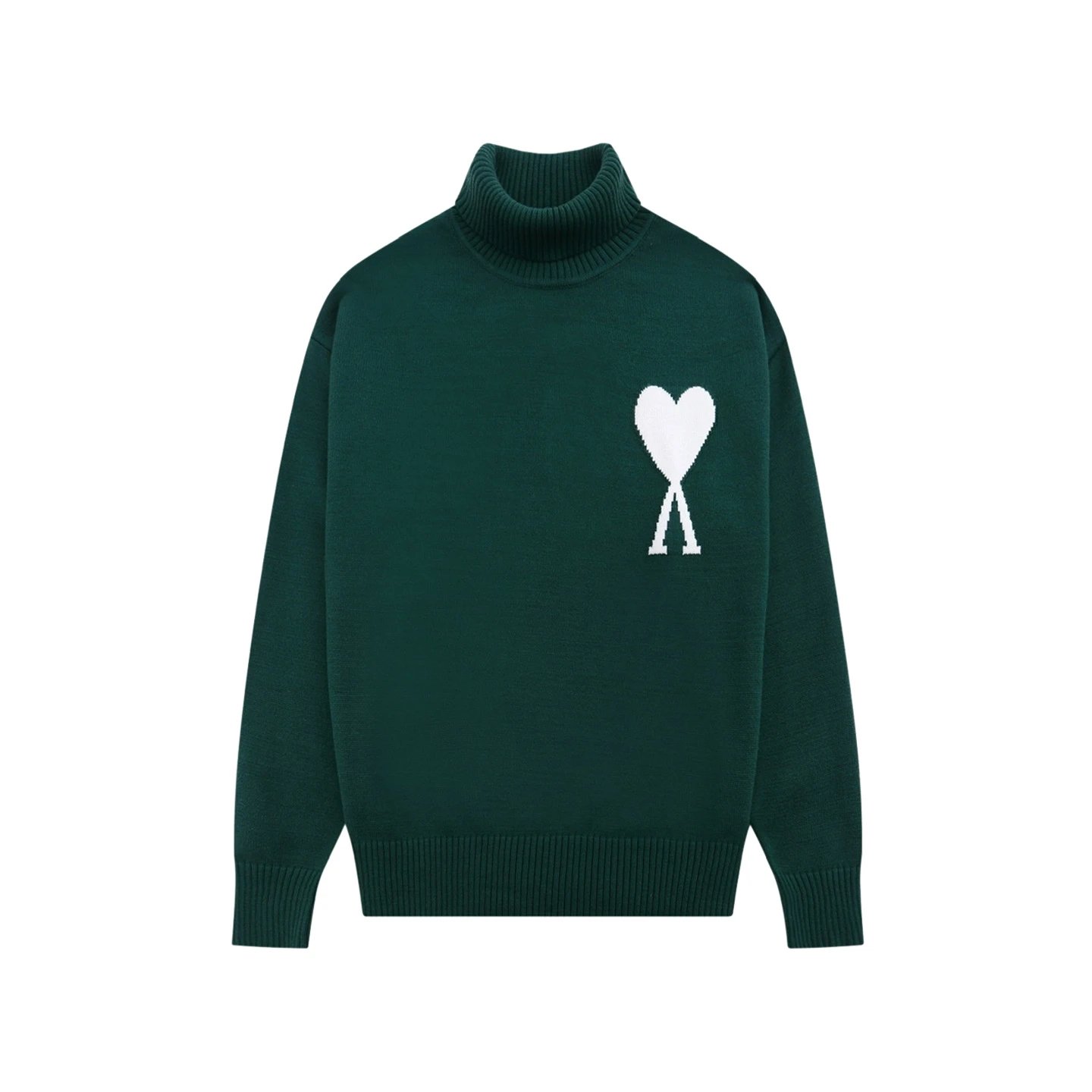 Ami Paris Heart Logo Turtleneck Sweater Forest Green - 27