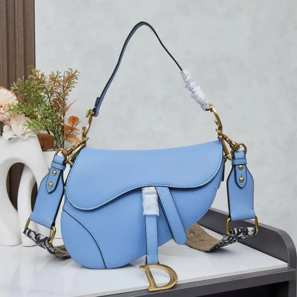 Dior Saddle Bag Light Blue Leather Shoulder Bag Crossbody Bags - 1