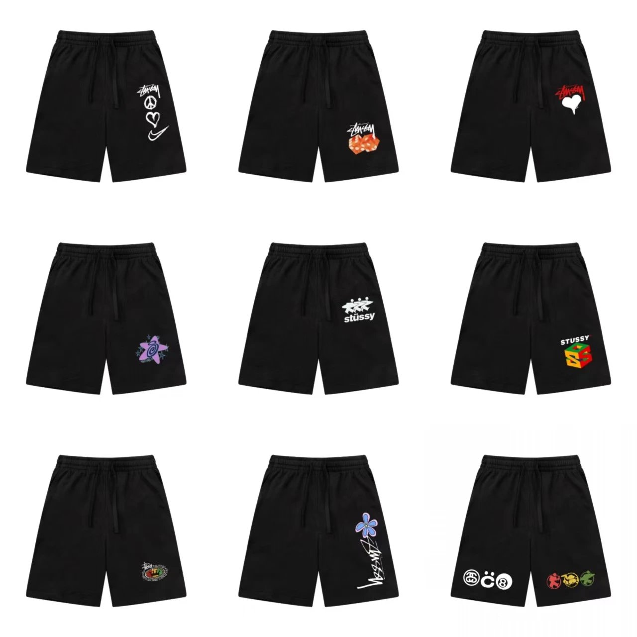 Stussy Logo Print Black Sweatshorts Shorts - 4