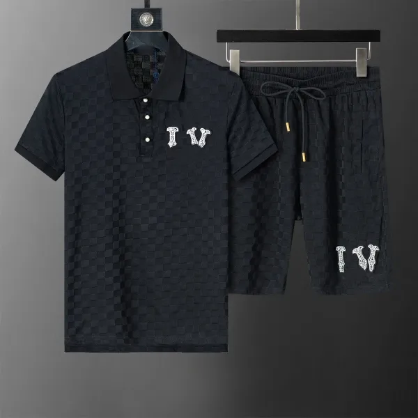 Design Checkerboard Polo and Shorts Set Black - 1