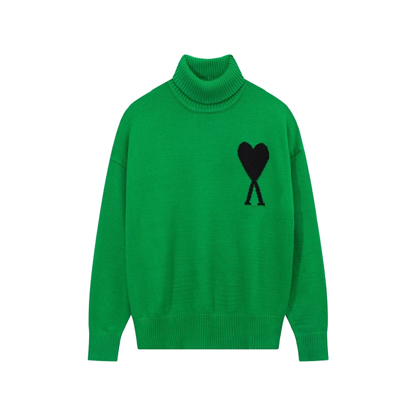 Ami Paris Heart Logo Turtleneck Sweater Forest Green - 31