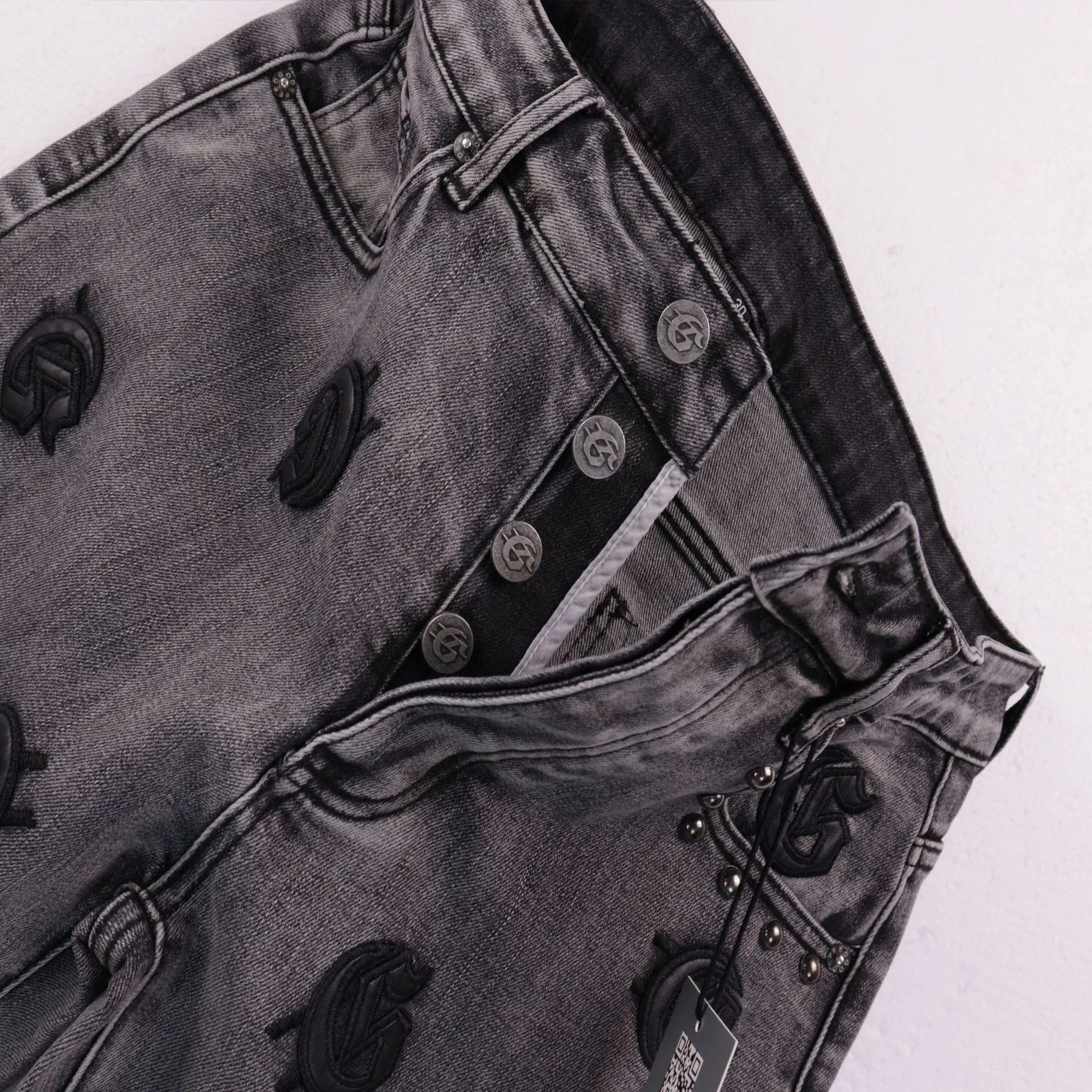 Godspeed Logo-Embroidered Distressed Black Flared Jeans - 7
