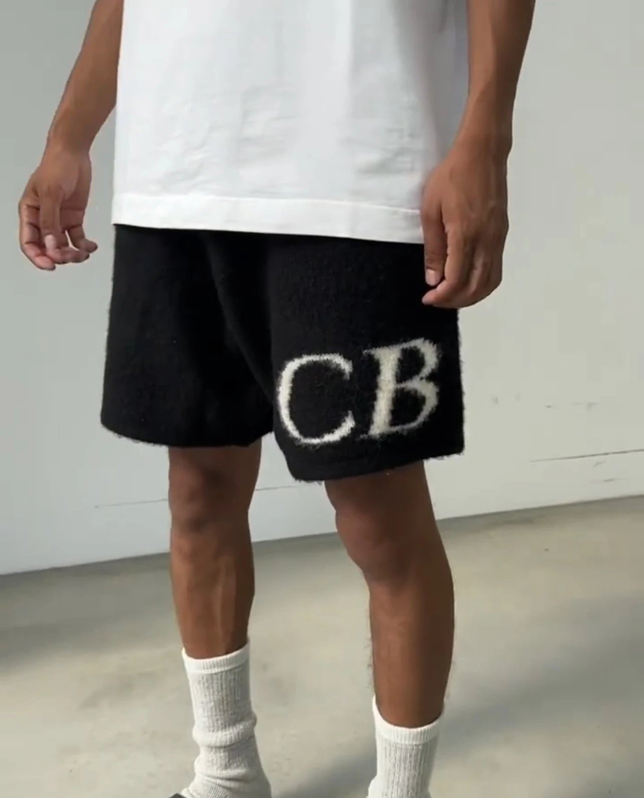 Design CB Logo Knit Shorts Black White Beige Shorts - 13