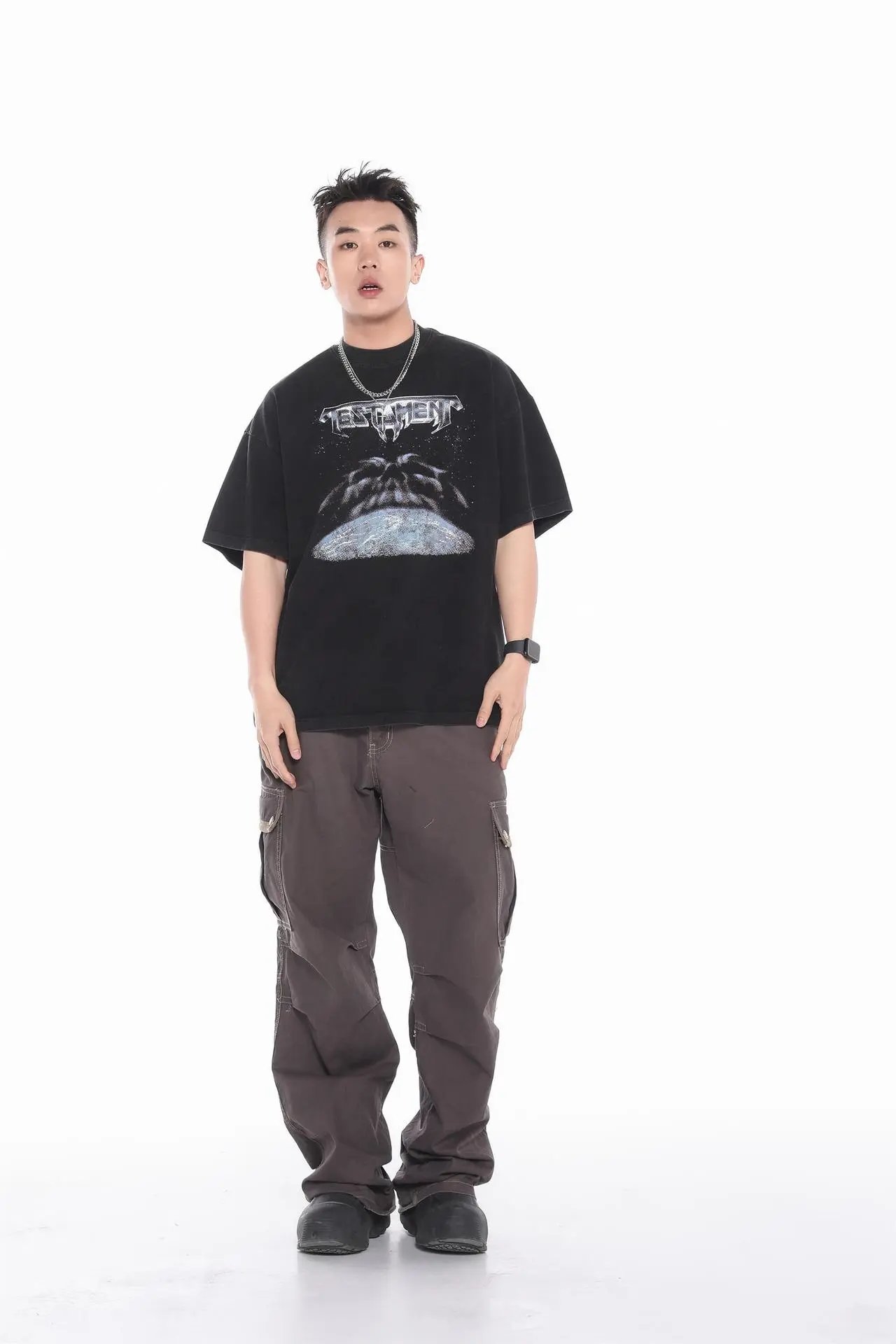 Design Testament Band Graphic Oversized T-Shirt Black T-Shirts - 29
