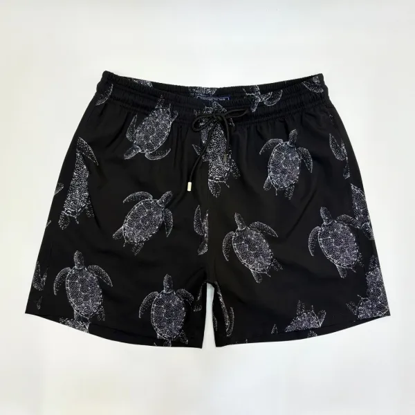 Design Denim Print Drawstring Shorts Blue - 21