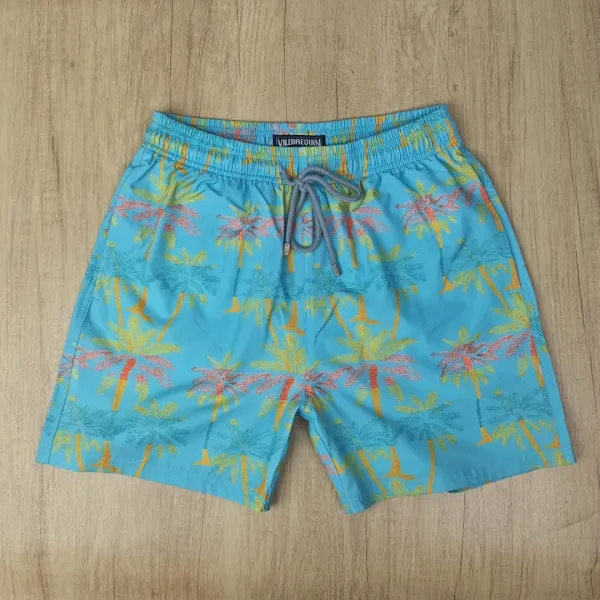 Design Denim Print Drawstring Shorts Blue - 32