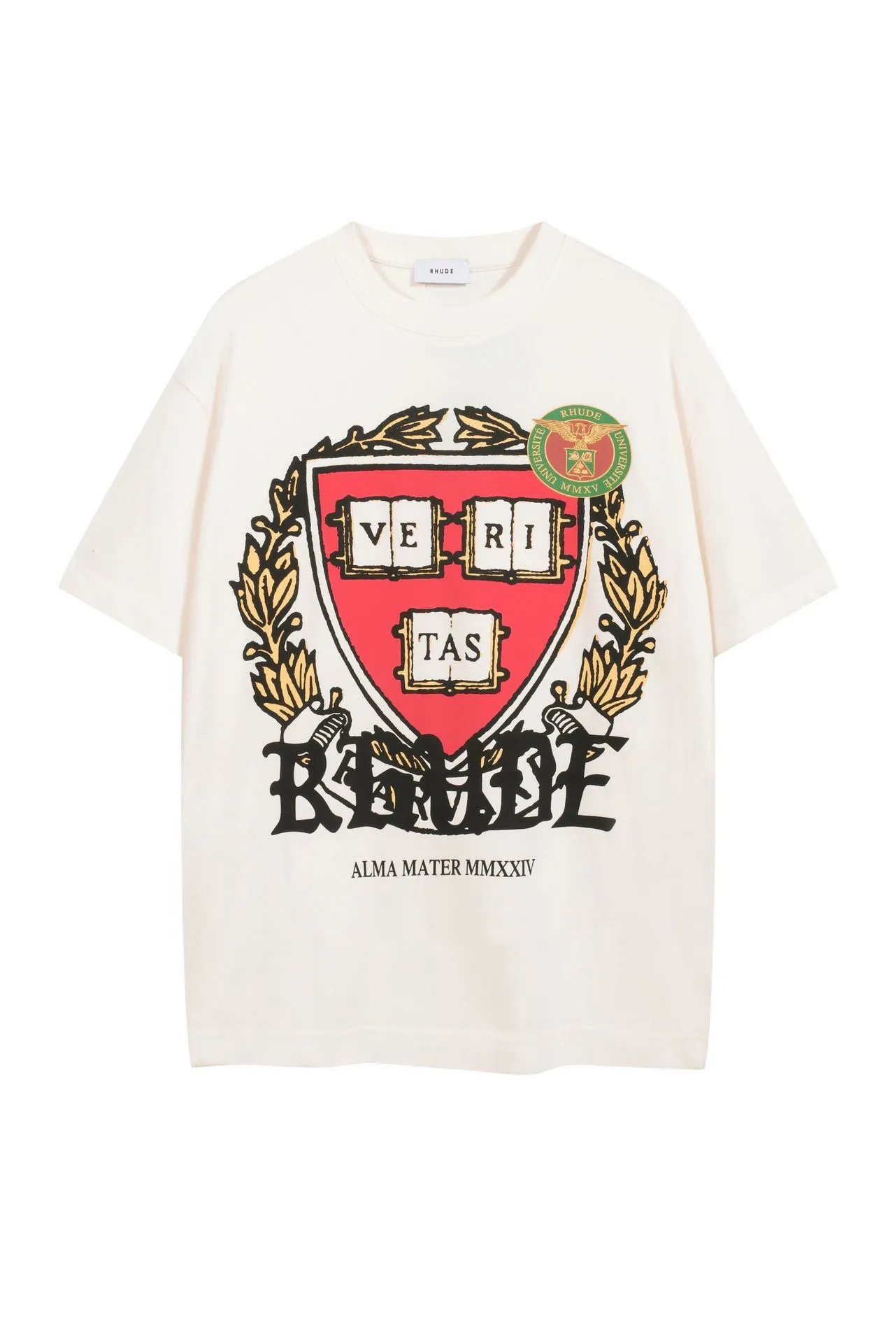 Rhude Logo Embroidered Oversized Polo Cream Polo Shirt - 6