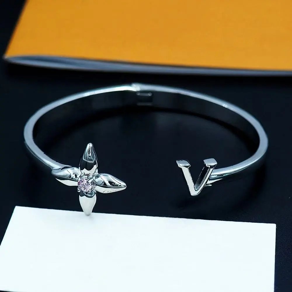 Louis Vuitton Monogram Flower & V Cuff Bracelet Gold Jewelry - 5