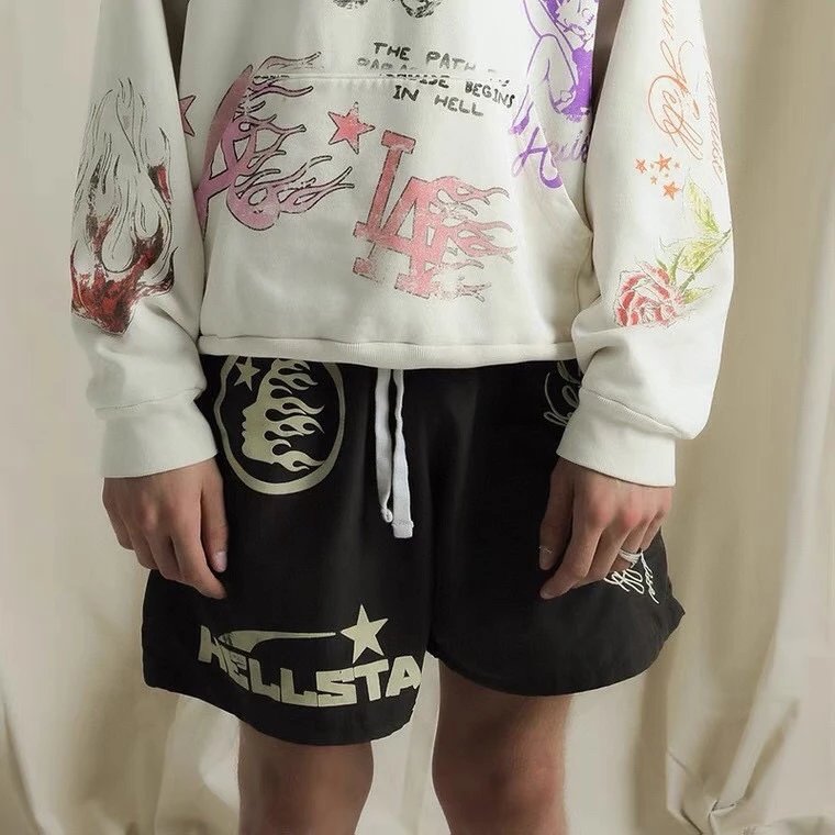 Hellstar Path to Paradise Black Graphic Shorts - 36
