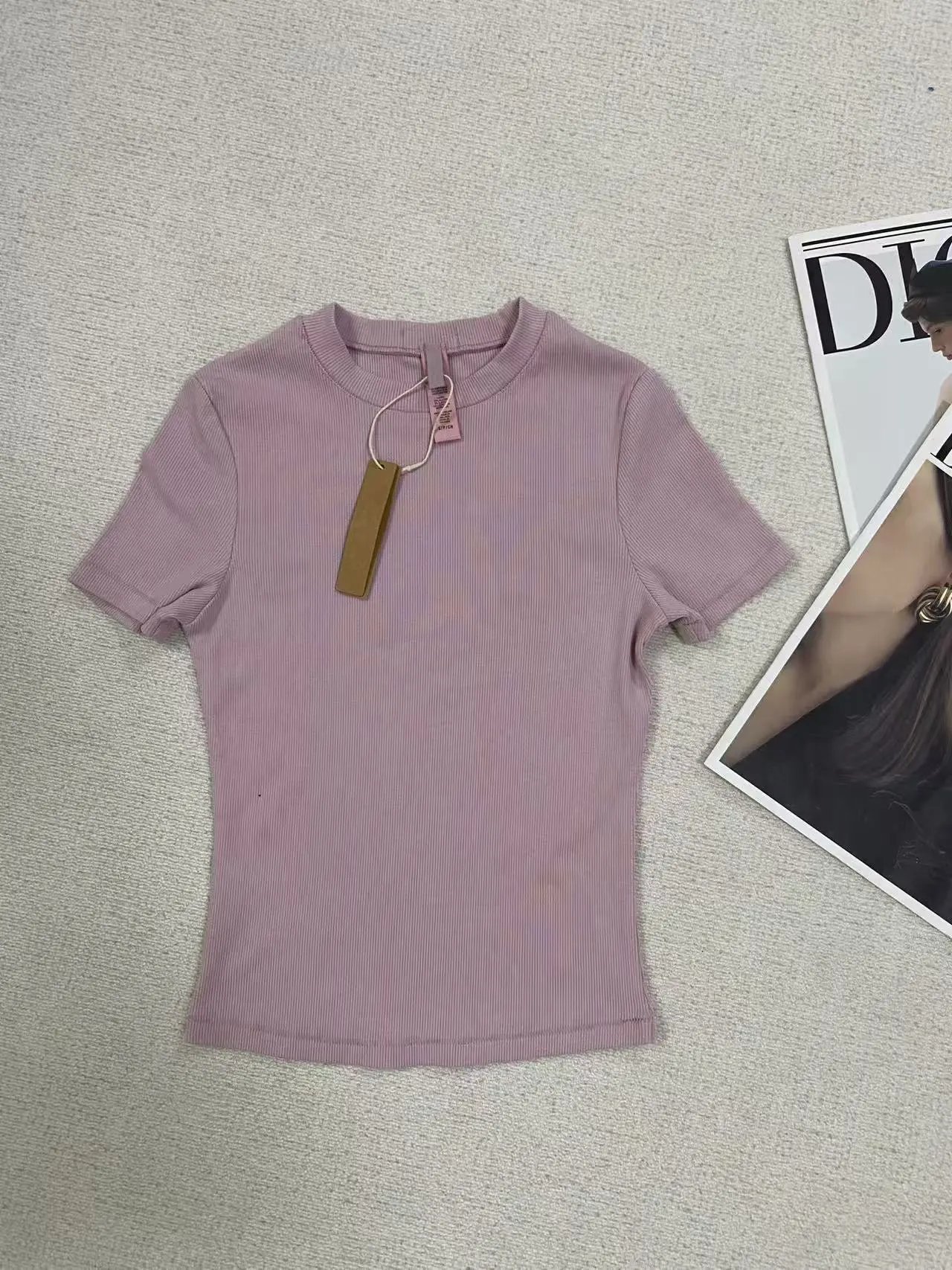 Design Ribbed Long Sleeve Crop Top Dusty Pink - 14