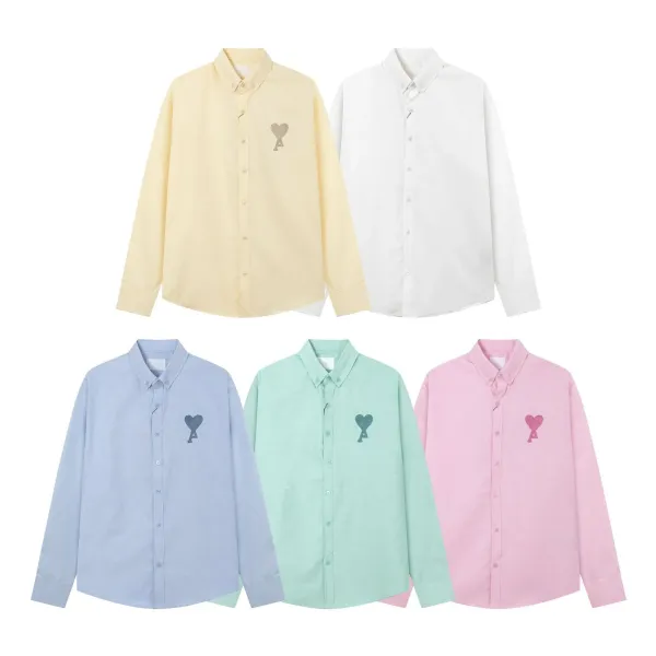 AMI Paris Heart Logo Oxford Shirt Light Blue - 14
