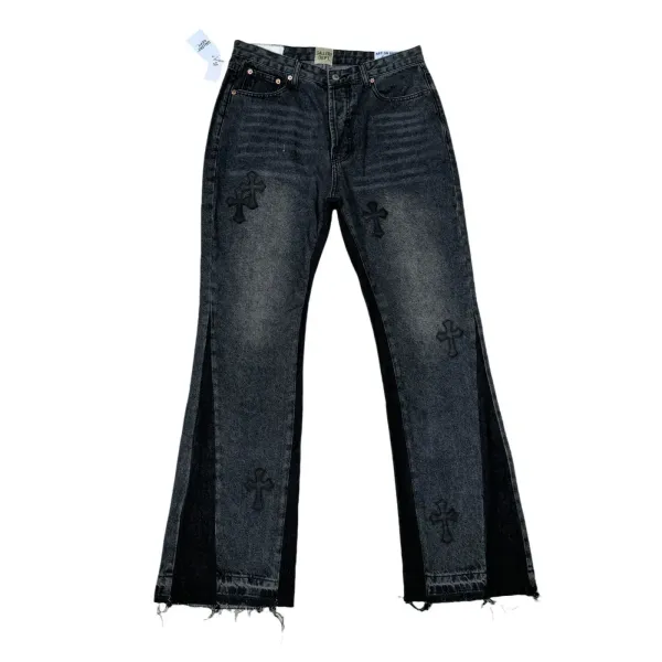 Gallery Dept Cross Embroidered Flared Black Denim Jeans - 1