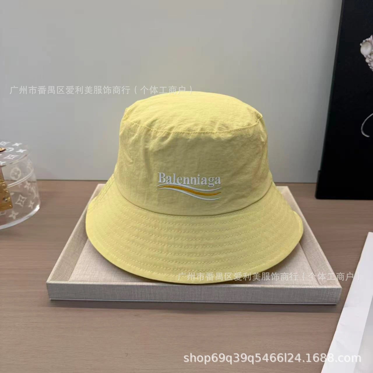 Balenciaga Logo Embroidered Yellow Bucket Hat - 32