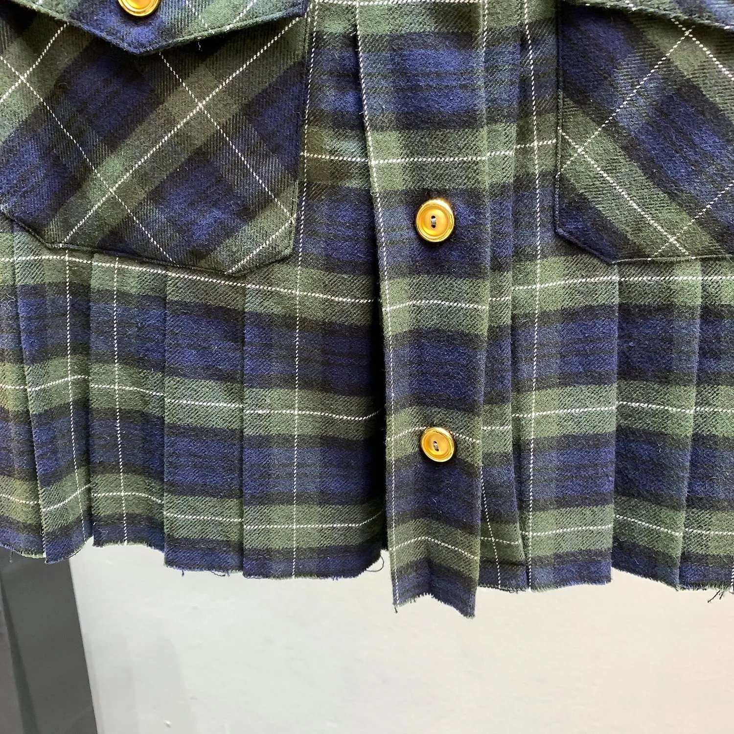Design Plaid Pleated Skirt with Gold Buttons Navy and Green Skirt - 18