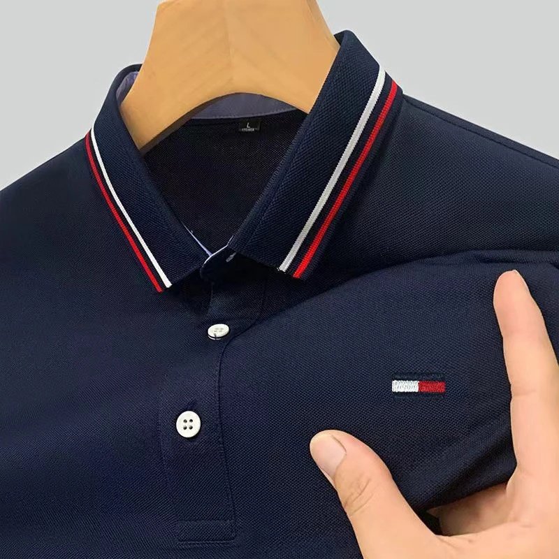 Design Polo Shirt Black with Red-White Trim and Flag Logo Tops Polo - 5