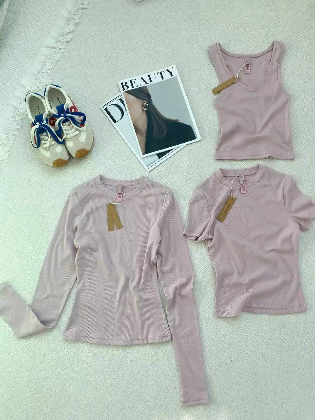 Design Ribbed Long Sleeve Crop Top Dusty Pink - 13