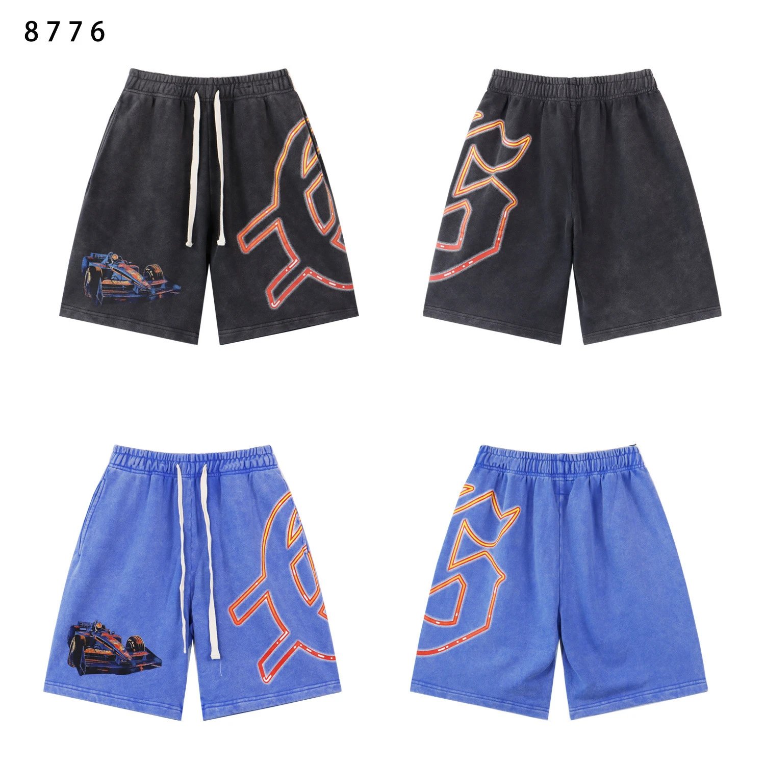 Design Tie-Dye Print Drawstring Shorts Black - 4