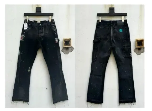 Denim Tears Distressed Black Paint-Splatter Flare Jeans - 1