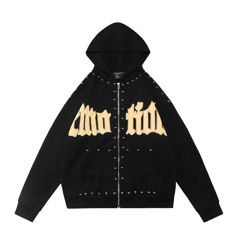 Design Studded Gothic Script Hoodie Black - 1