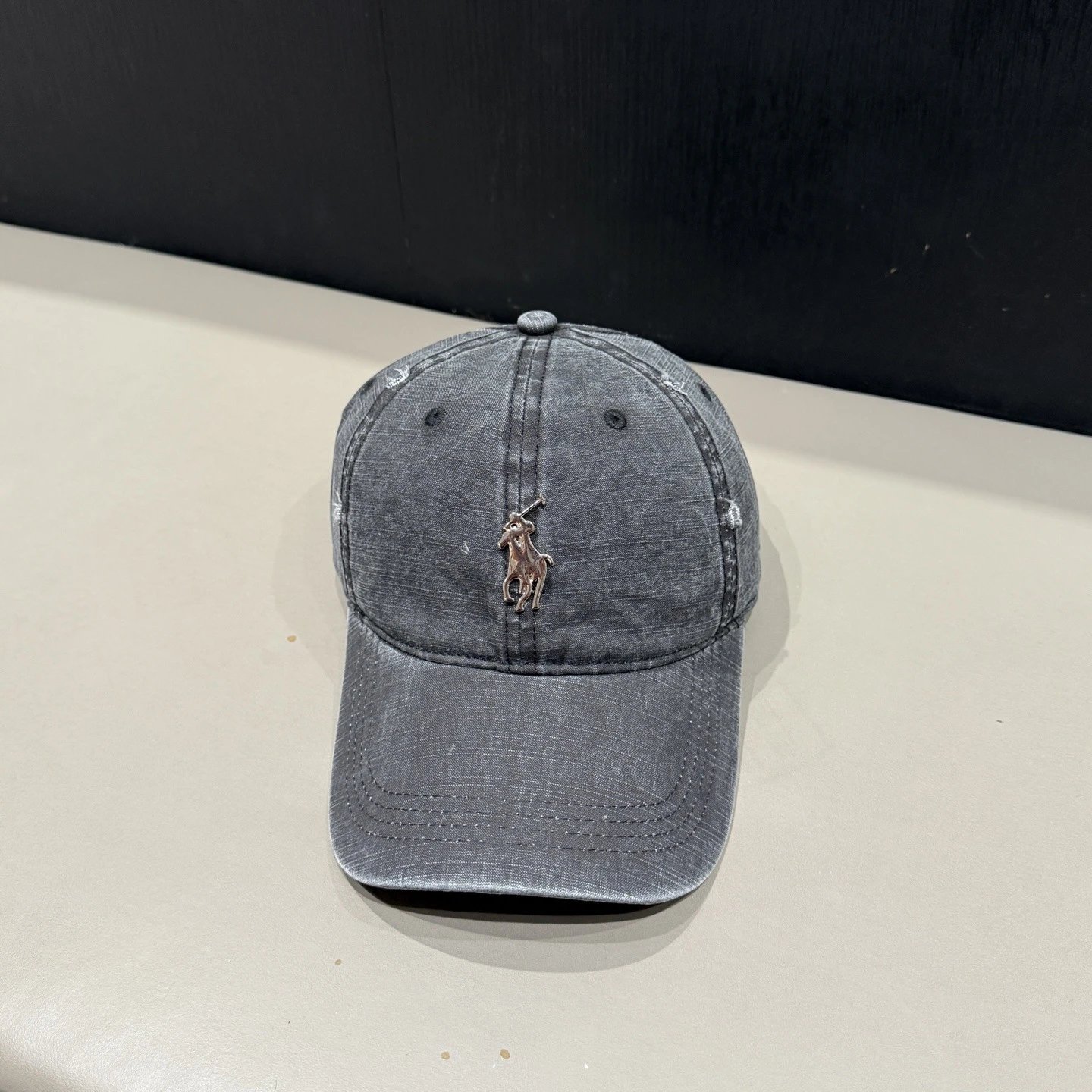 Prada Triangle Logo Washed Denim Baseball Cap Gray - 10