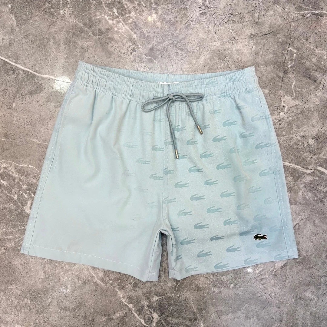 Lacoste All-Over Crocodile Print Drawstring Waist Shorts White - 16