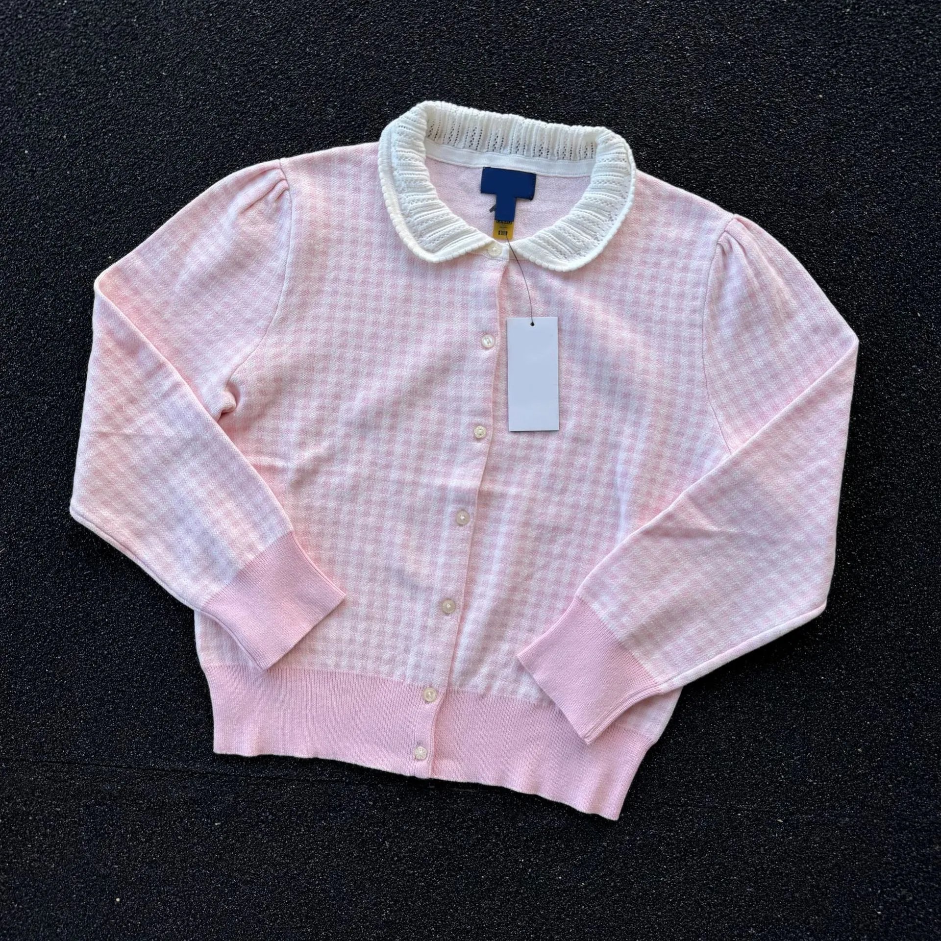 Design Gingham Check V-Neck Cardigan Pink - 13