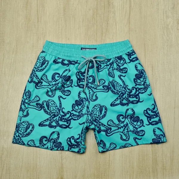 Design Denim Print Drawstring Shorts Blue - 40