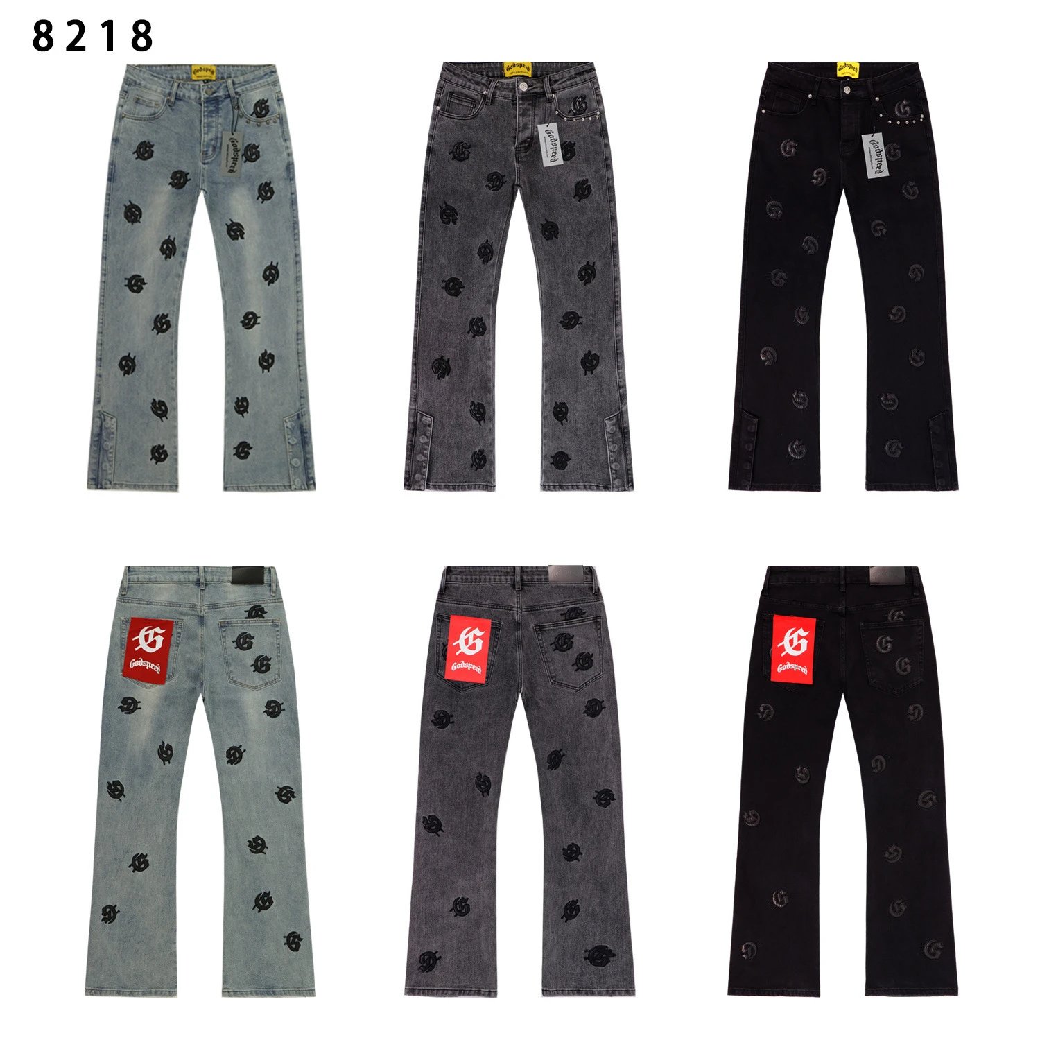 Godspeed Logo-Embroidered Distressed Black Flared Jeans - 20