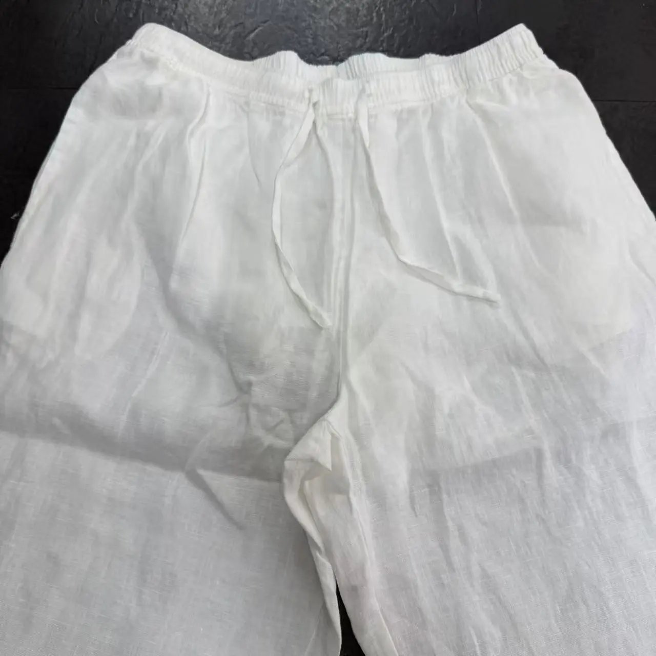Design Linen Drawstring Waist Pants White - 23
