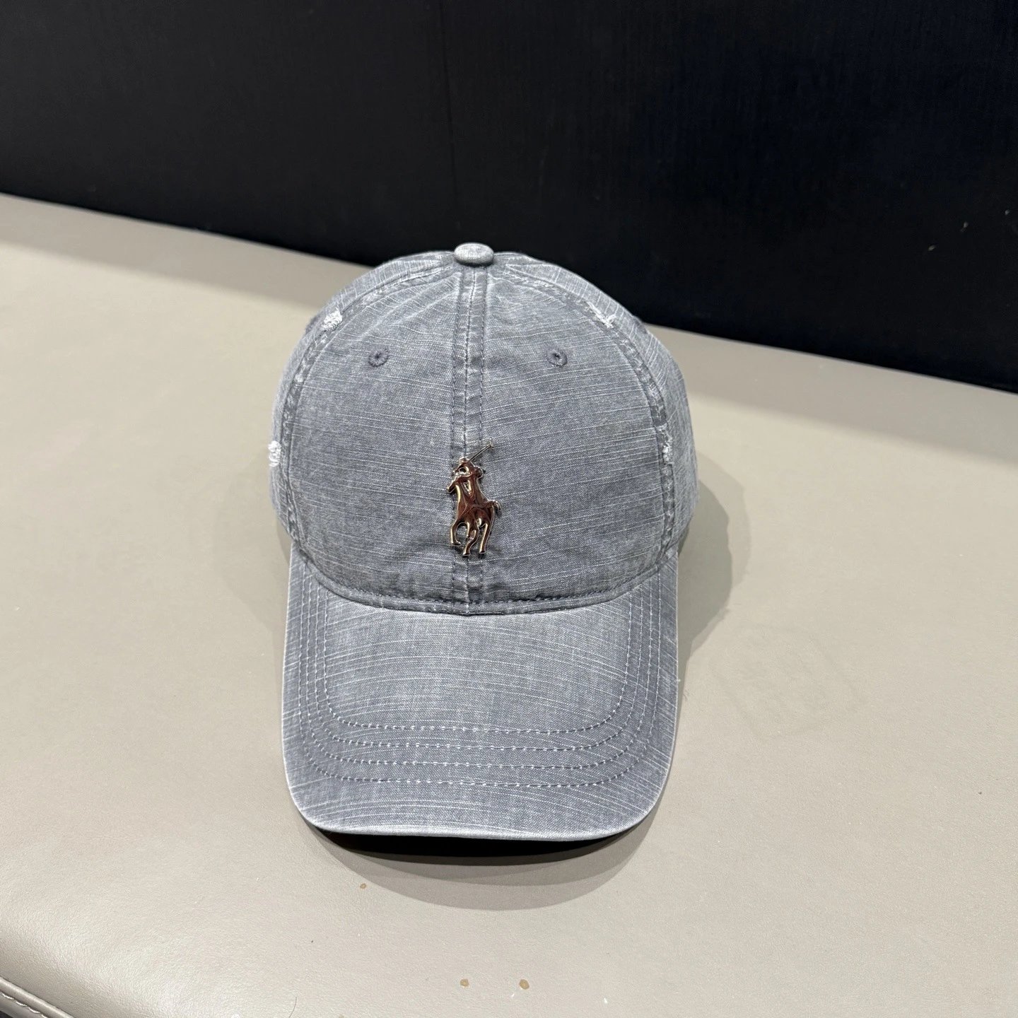Prada Triangle Logo Washed Denim Baseball Cap Gray - 13