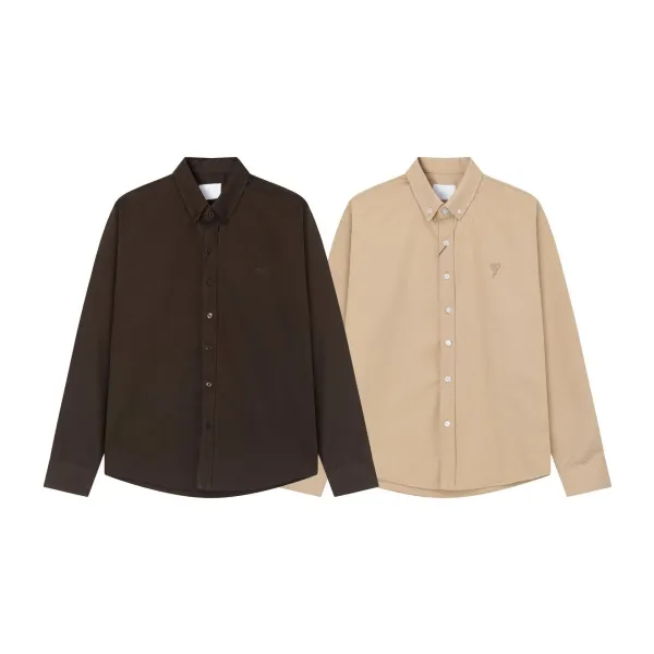 AMI Paris Heart Logo Oxford Shirt Light Blue - 4
